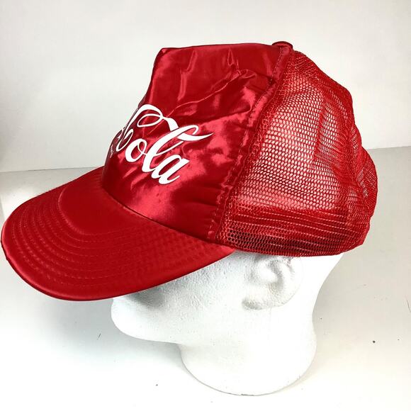 Vintage Enjoy Coca Cola Satin Red Foam Mesh Hat SnapBack Cap Made in USA * NICE! - Picture 5 of 11